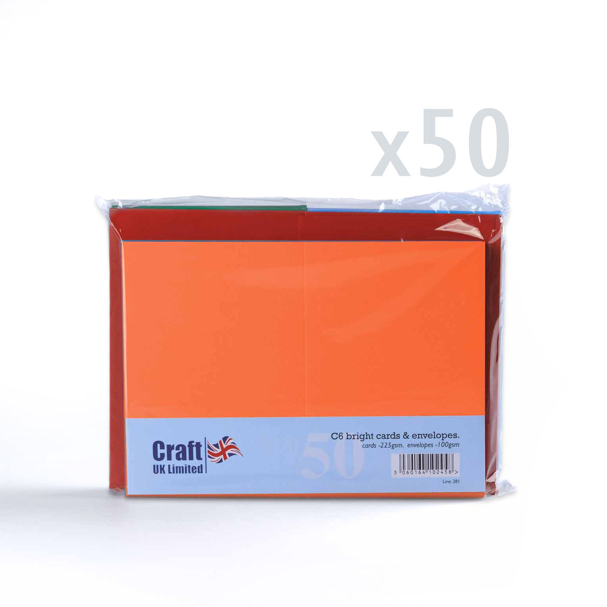 Blandade kort i klara/färgglada färger 225 g/m² och kuvert 100 g/m²