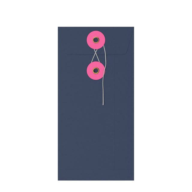 Coloured envelopes with string and washer closure Navy Blue + Pink 220 x 110 mm (DL)