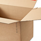 Kartong med variabelt djup och självförslutande förslutning för frakt