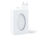 Vita tredelade kort med ovalt fönster – förpackning