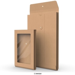 Kuvert med hela fönstre med sträng och bricka och bälgsidor