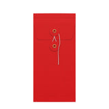 Kuvert med sträng och bricka och bälgsidor