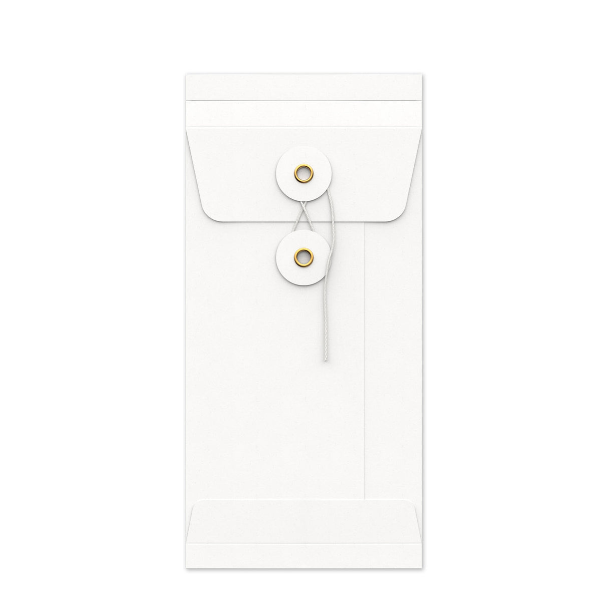 Kuvert med sträng och bricka och bälgsidor